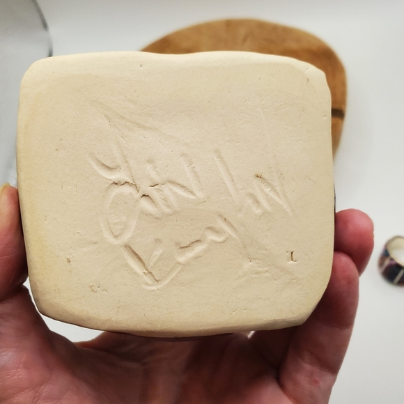 Studio Pottery Signed Desert Landscape Moon Rock Art Kurinuki Square Bowl Vessel - Picture 11 of 11